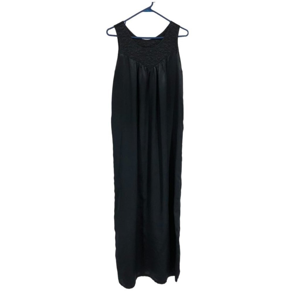 Vintage Giussepe Spinelli Black Satin Full Length Nightgown sleeveless maxi ~M